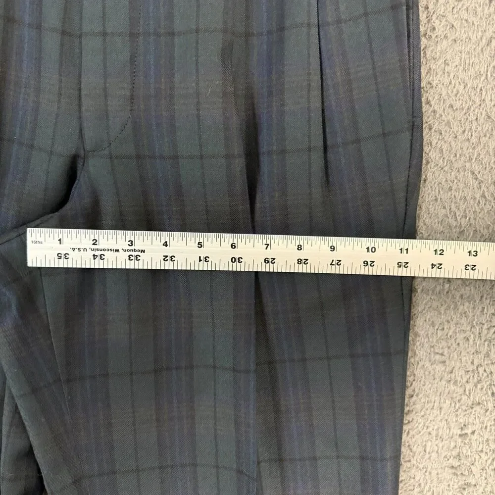 Vtg Banana Republic Dress Pants Mens 31x30 Blue Tartan Plaid Pleated Classic Fit